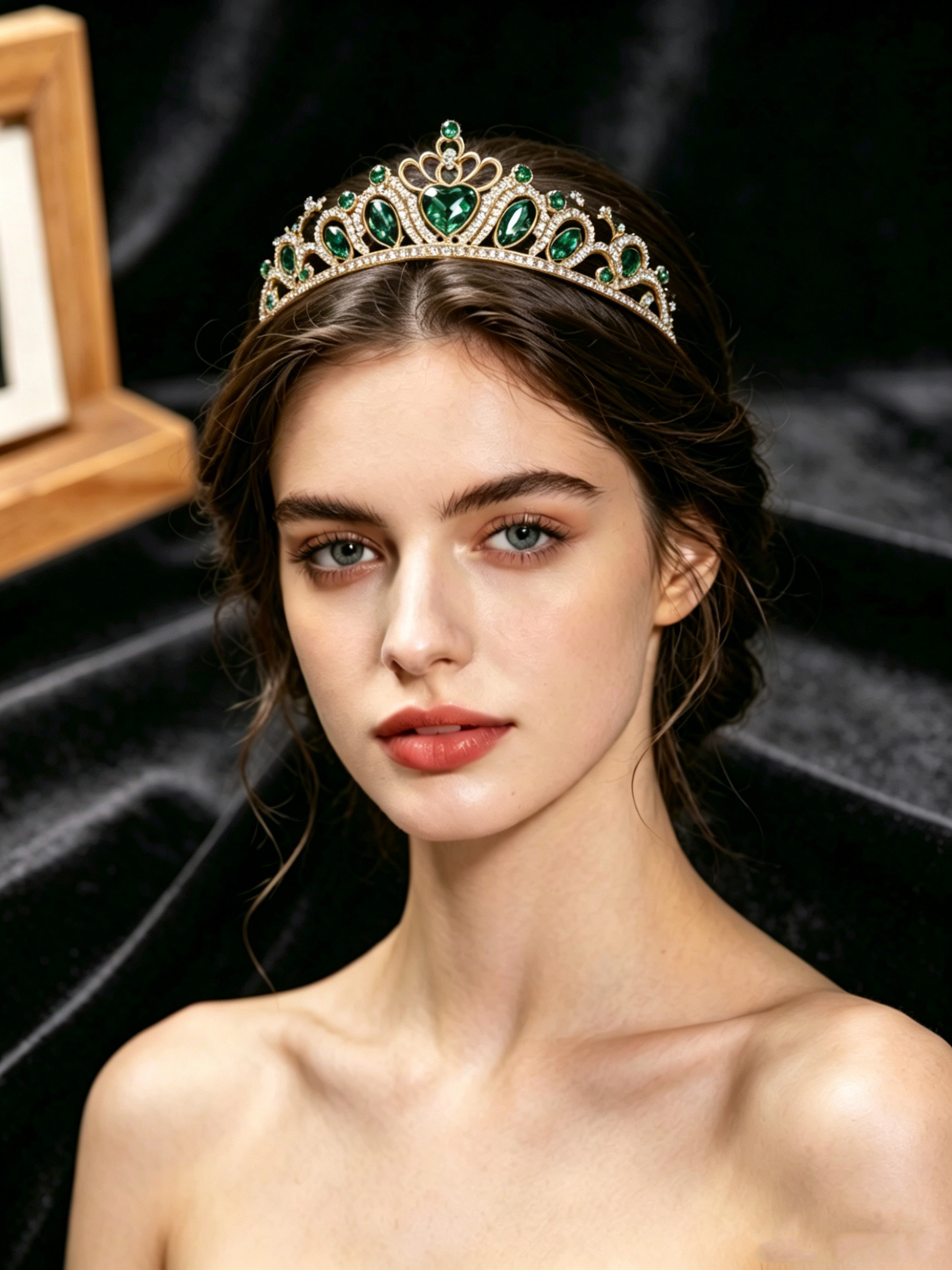 Vintage Fashion For Women - Retro Heart-Shaped Emerald Green Rhinestone Crown