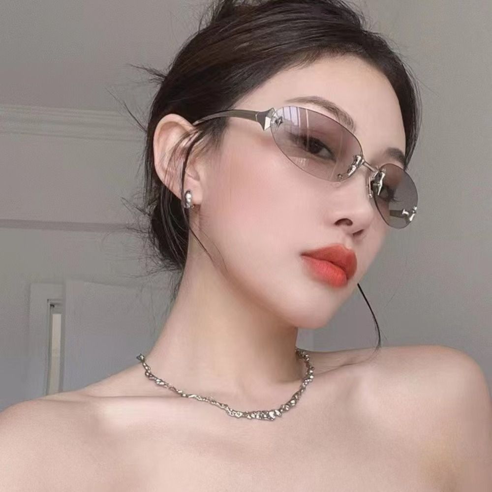 Y2K Style Frameless Sunglasses - Vintage Fashion Style Female avaliação e preço