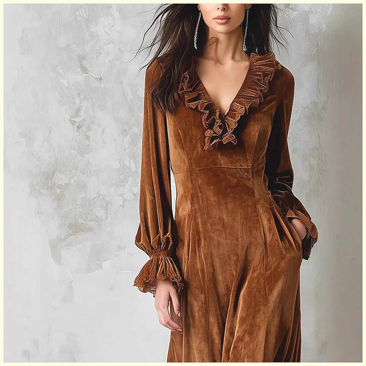 Vintage Velvet Maxi Dress V-Ne - Vintage Y2K avaliação e preço