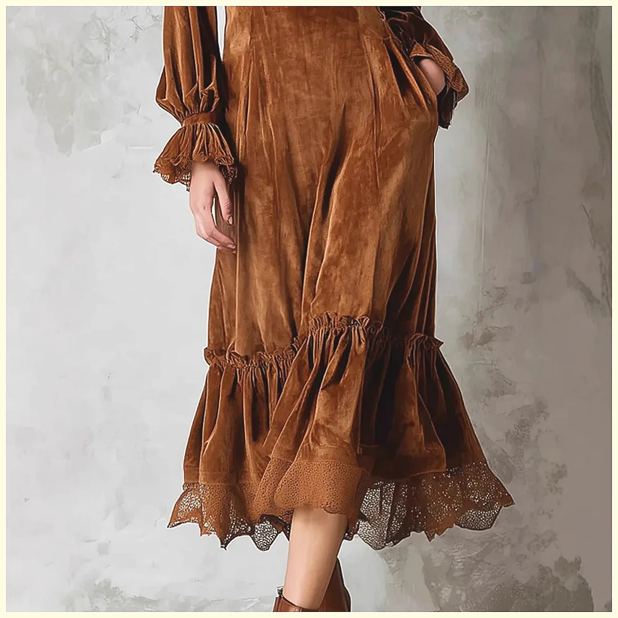 Vintage Velvet Maxi Dress V-Ne - Vintage Y2K avaliação e preço