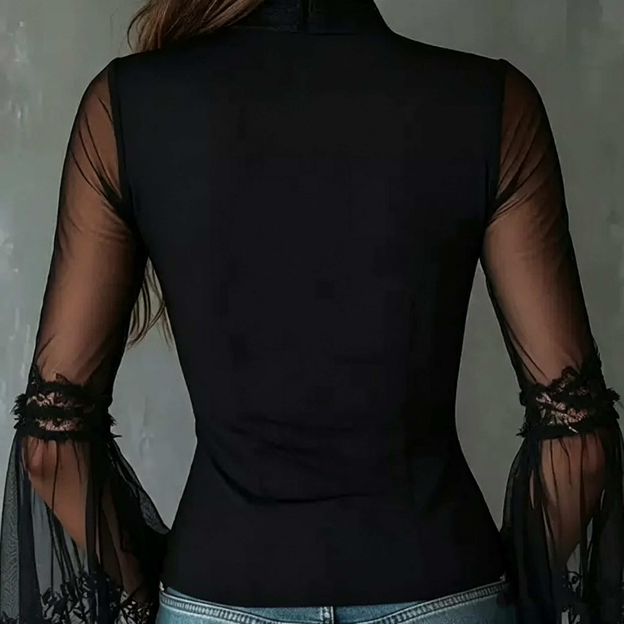 Ladies Black round Neck Long S - Vintage Fashion For Women avaliação e preço