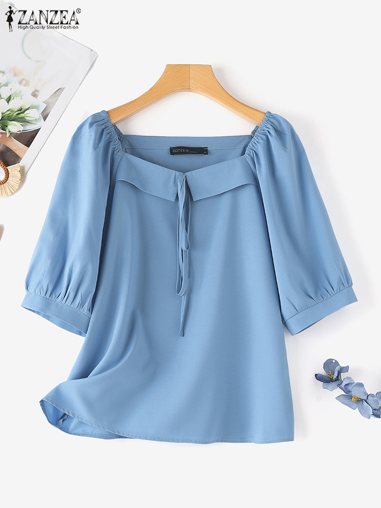 ZANZEA Korean Style Solid Blou - Vintage Fashion Style Female avaliação e preço