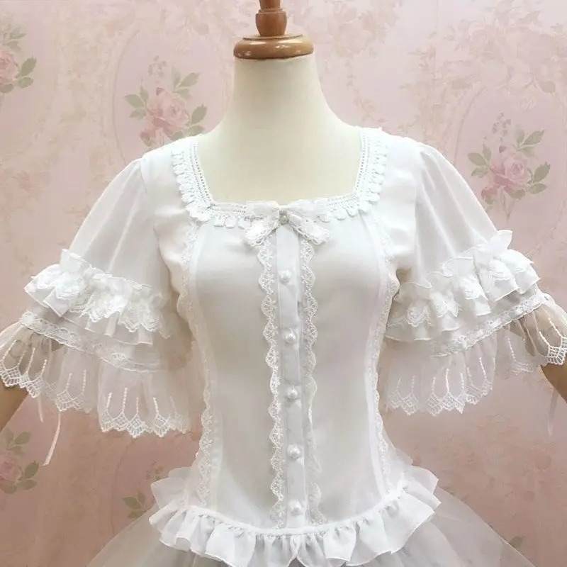 Vintage Y2K Lolita Style Blous - Vintage Fashion Style Female avaliação e preço