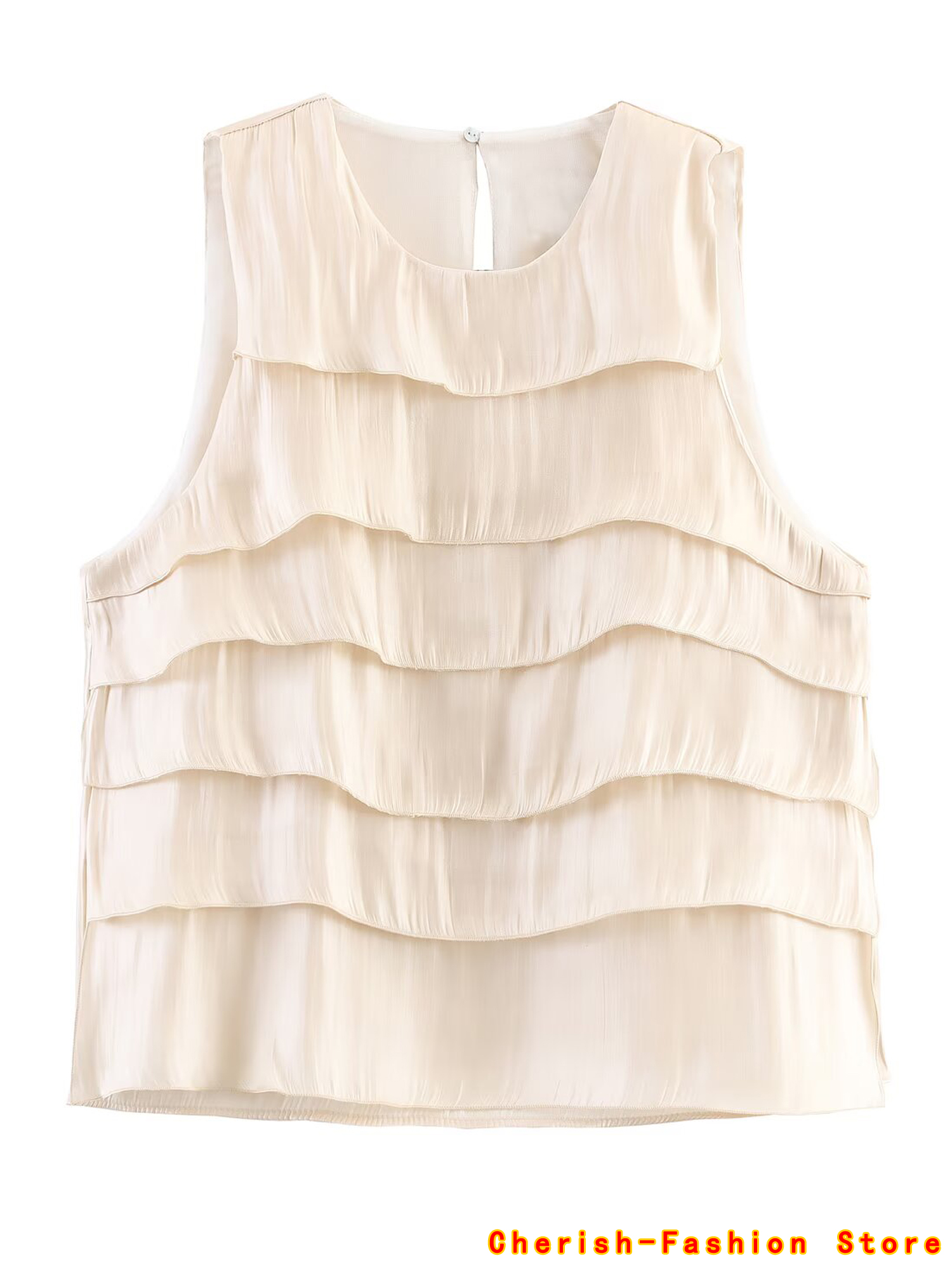 Women Fashion Beige Tierred Ru - Vintage Fashion Style Female avaliação e preço