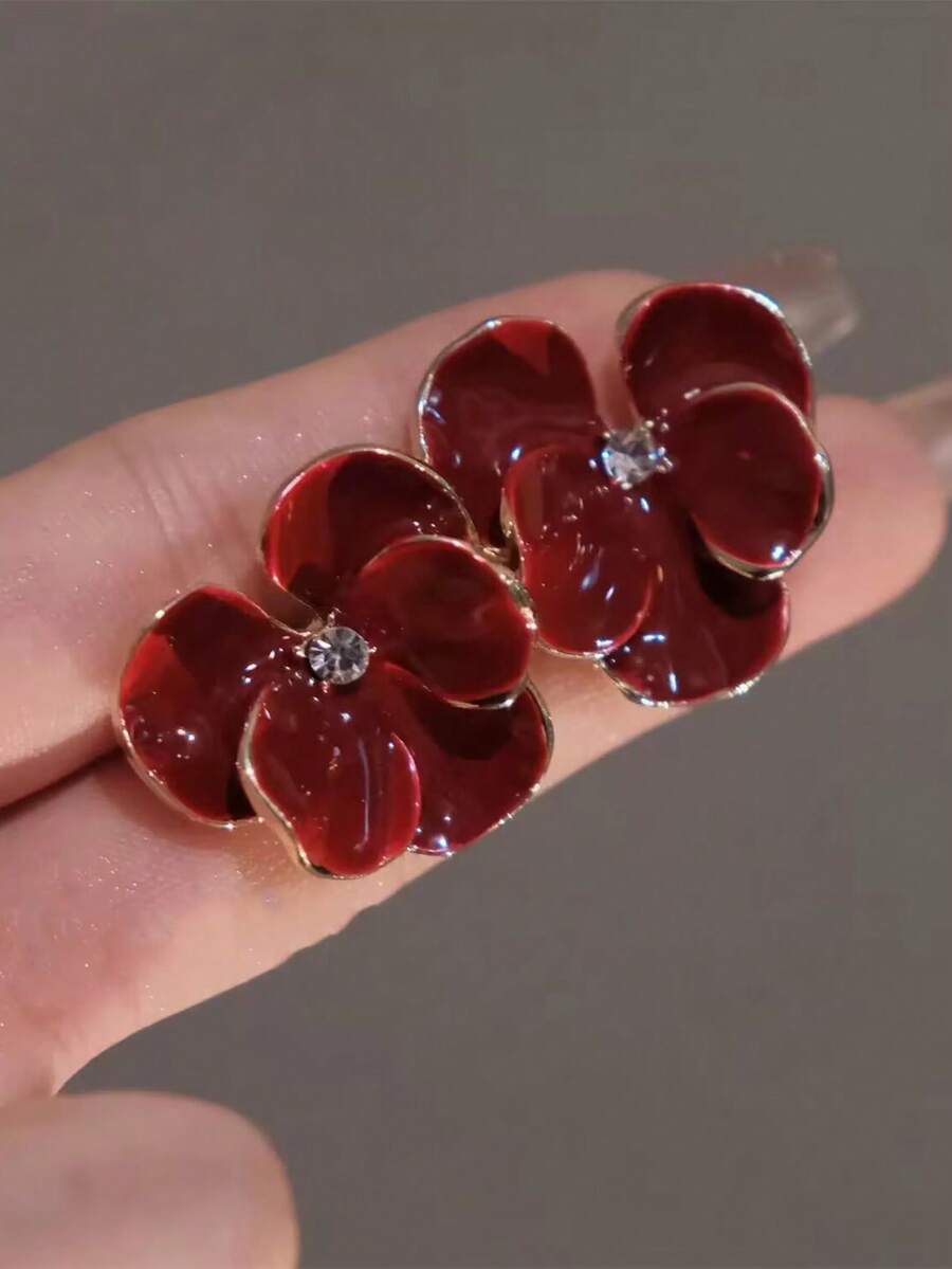 Orange Flower Stud Earrings Wi - Vintage Fashion Center avaliação e preço