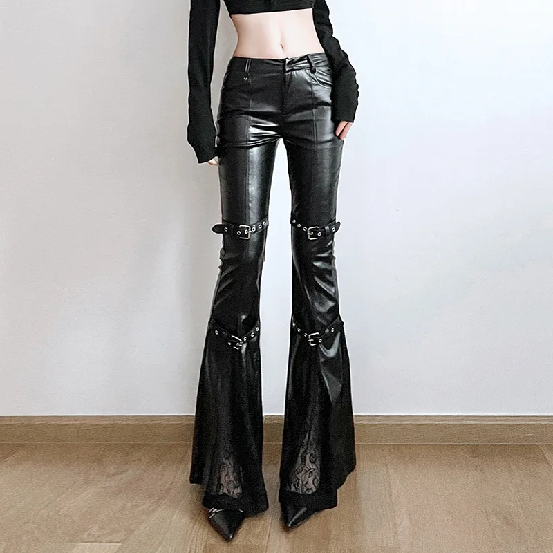 Women's PU Leather Flare Pants - Vintage Y2K avaliação e preço