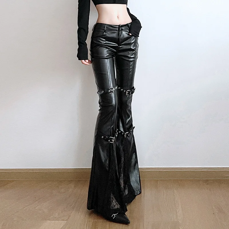 Women's PU Leather Flare Pants - Vintage Y2K avaliação e preço