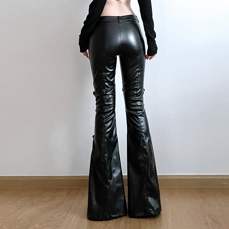 Women's PU Leather Flare Pants - Vintage Y2K avaliação e preço