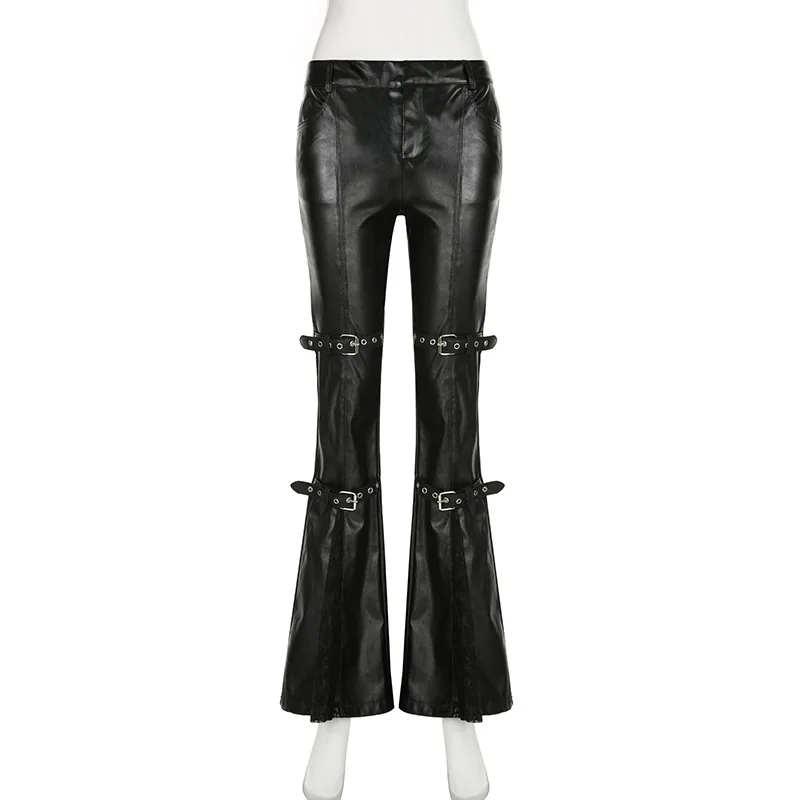 Women's PU Leather Flare Pants - Vintage Y2K avaliação e preço